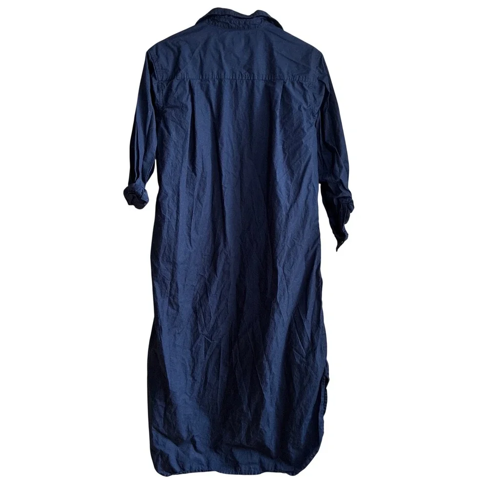 Banana Republic Cotton Midi Shirt Dress Small Navy Blue Womens Button Down